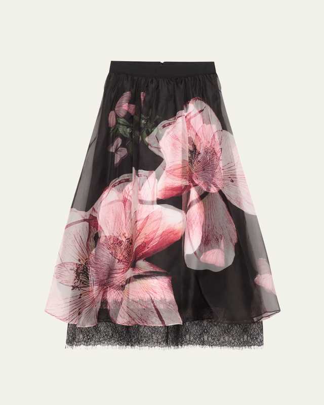 Luna Floral Nilda Voluminous Lace-Trim Maxi Skirt